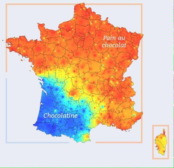 Map of France - pain au chocolat vs chocolatine